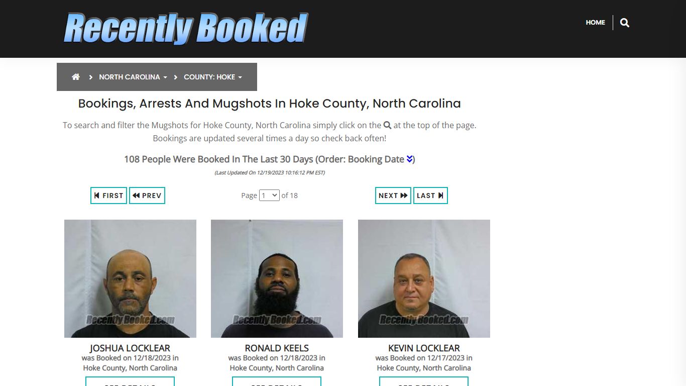 Bookings, Arrests and Mugshots in Hoke County, North Carolina